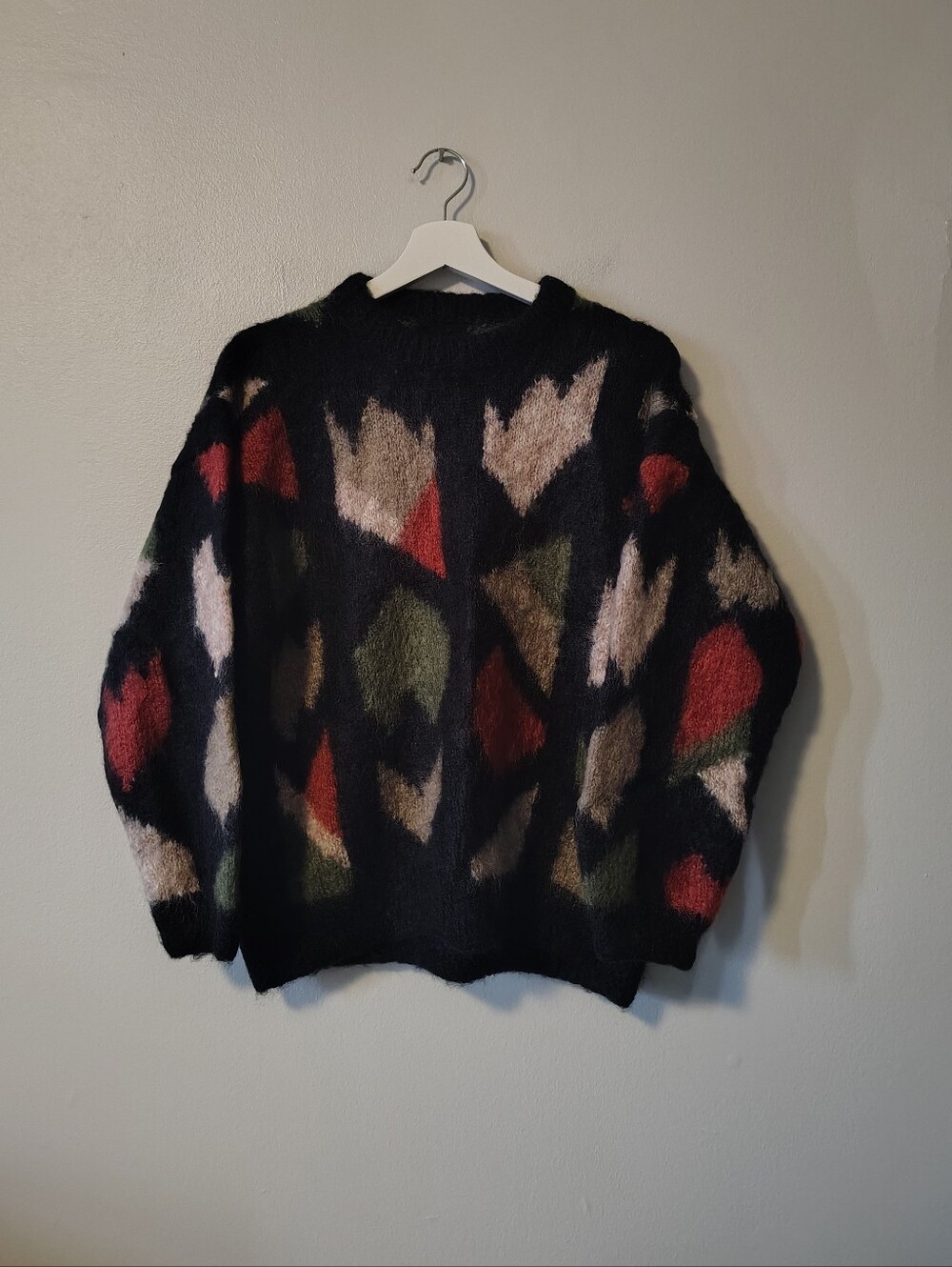 Soft Mohair Black & Multicolour Abstract Pattern Sweater